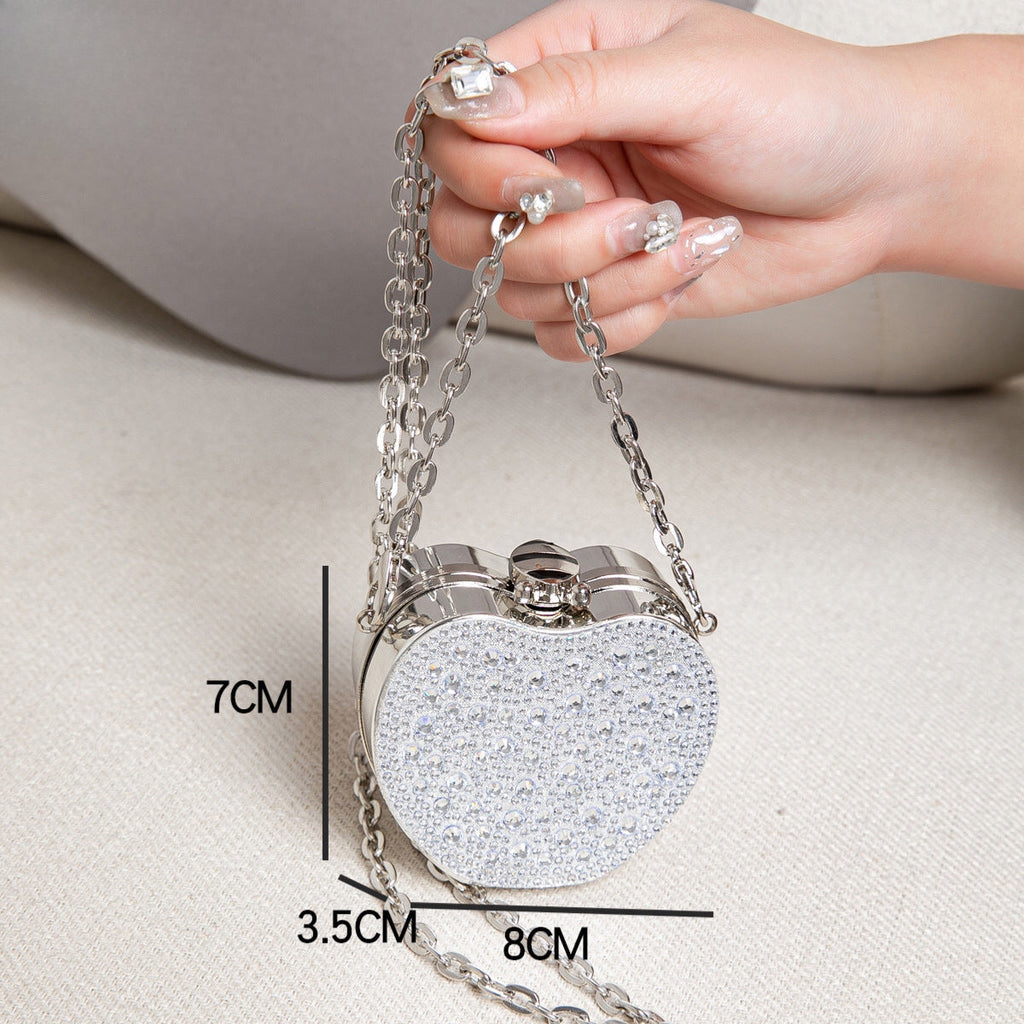 Elegant Mini Double Sided Rhinestone Purse – Heart Shaped Acrylic Mirror Bag, Trendy Mini Lipstick Purse for Prom