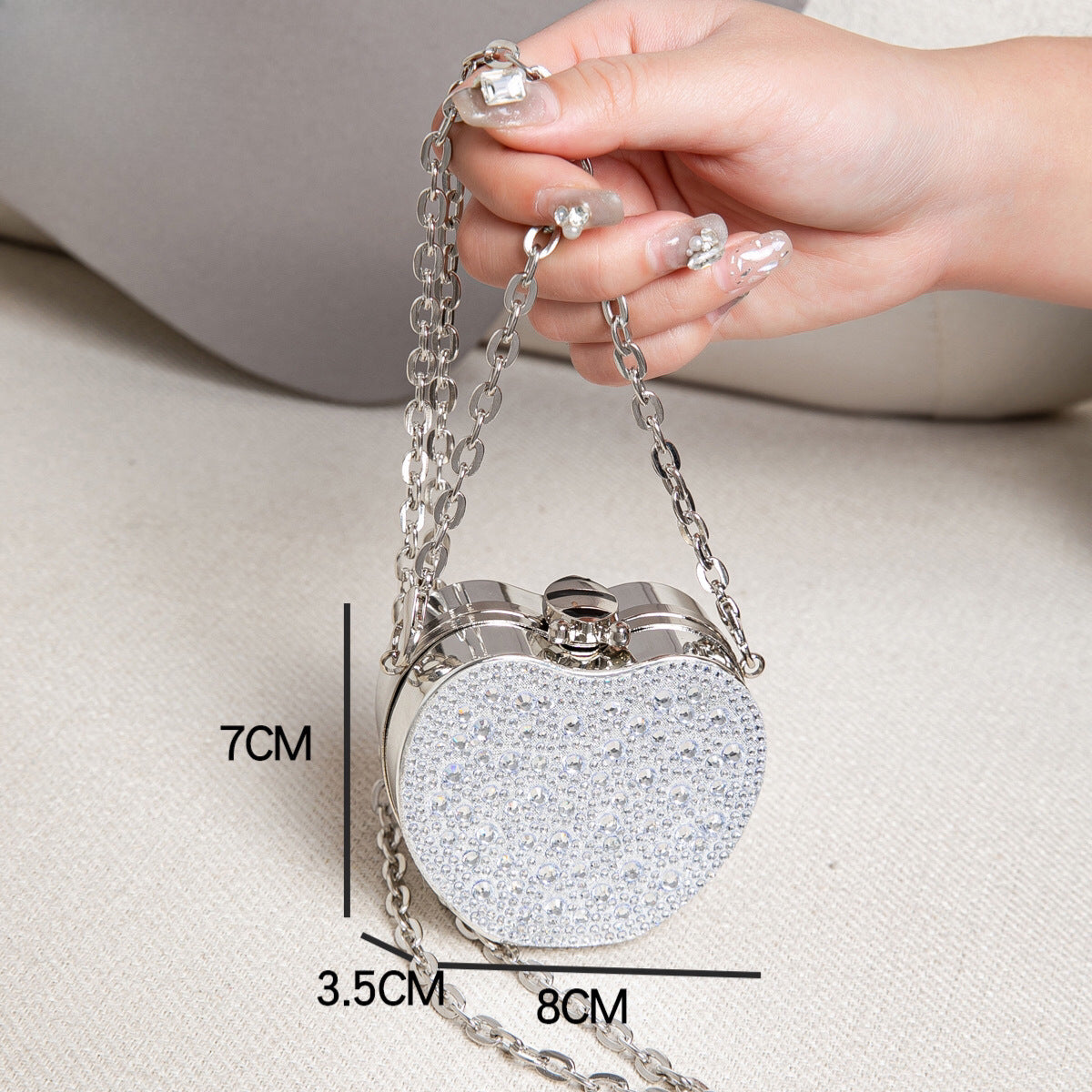 Elegant Mini Double Sided Rhinestone Purse – Heart Shaped Acrylic Mirror Bag, Trendy Mini Lipstick Purse for Prom