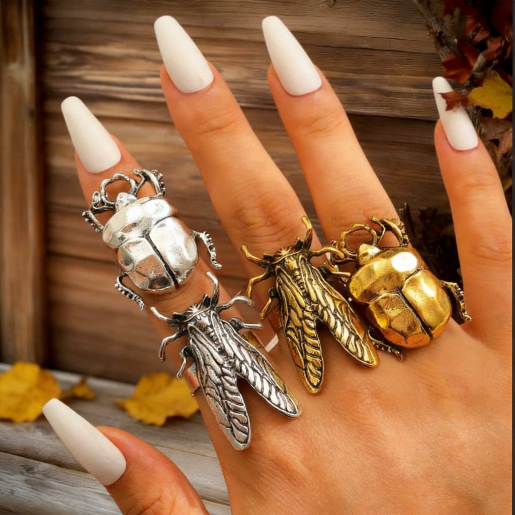 Creative Metal Beetle Ring Cute Cartoon Insect Index Finger Ring Geometric Pinky Ring