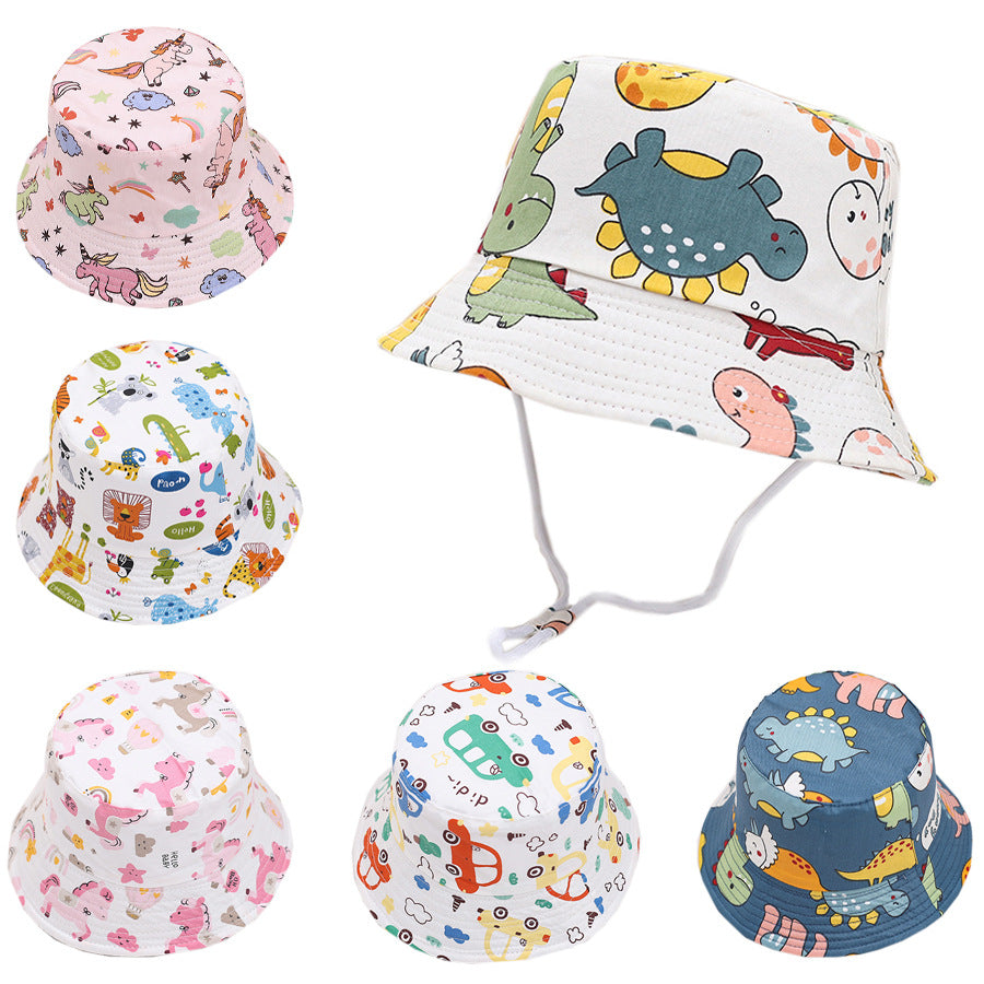 Printed Bucket Hat Cute Car Dinosaur Summer Beach Pure Cotton Fisherman Hat For Babies