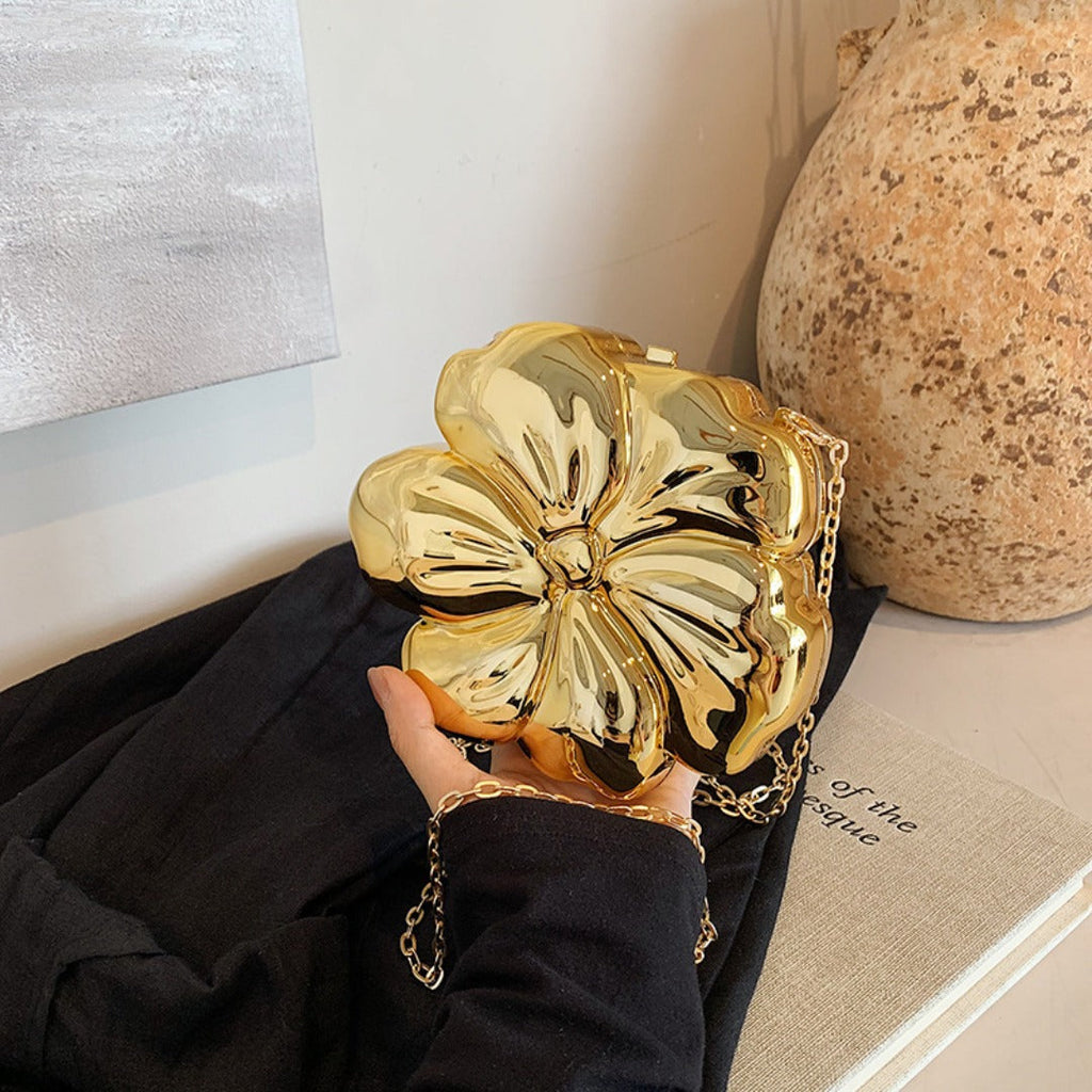 Elegant Flower Gold Acrylic Bag – Mini Dinner Bag & Prom Bag for Weddings, Parties, and Evenings