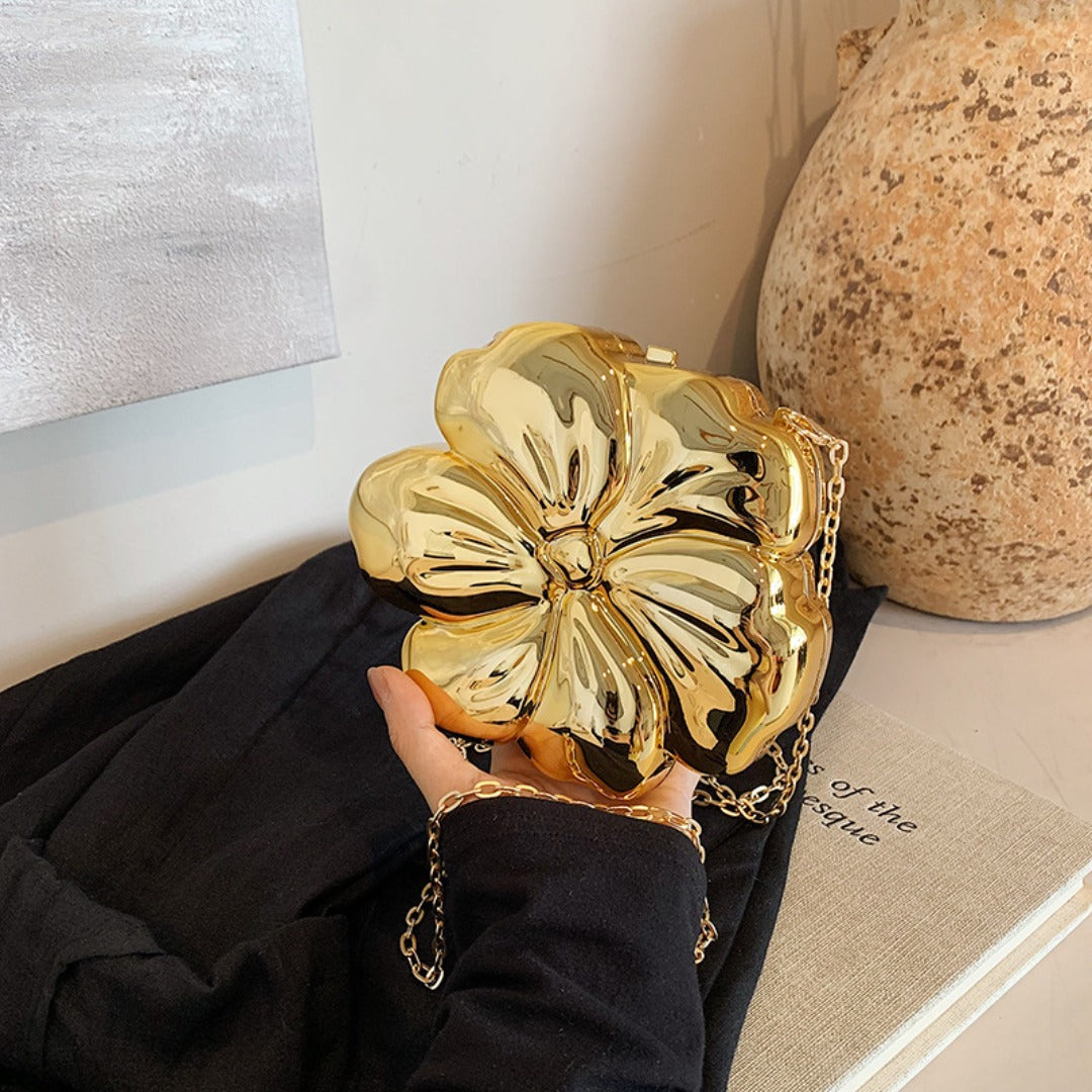Elegant Flower Gold Acrylic Bag – Mini Dinner Bag & Prom Bag for Weddings, Parties, and Evenings
