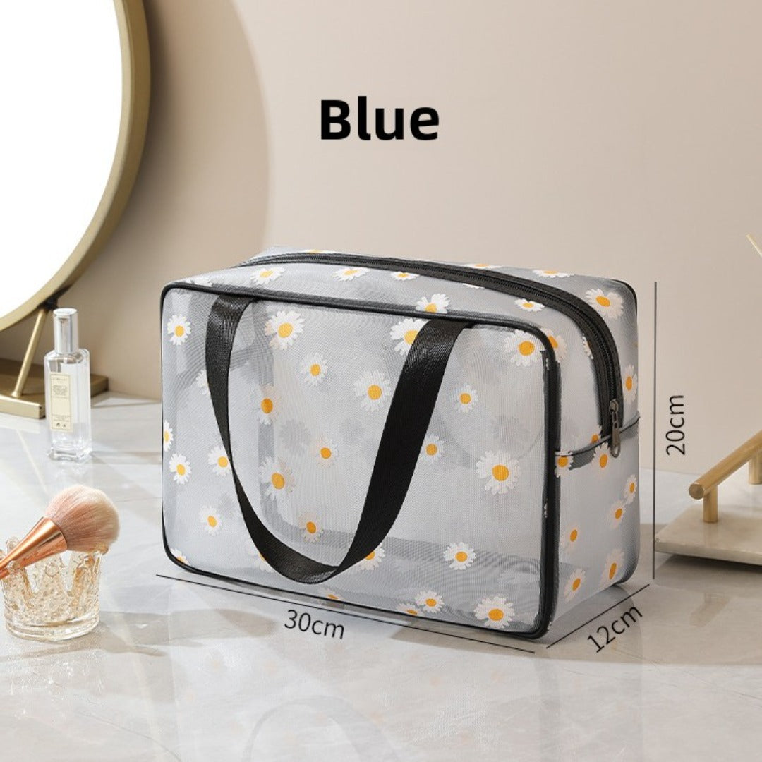 Mesh Cosmetic Bag, Small Daisy Beach Wash Bag, Travel Women's Simple Storage Bag, Go Out Portable Mesh Shower Tote Bag,