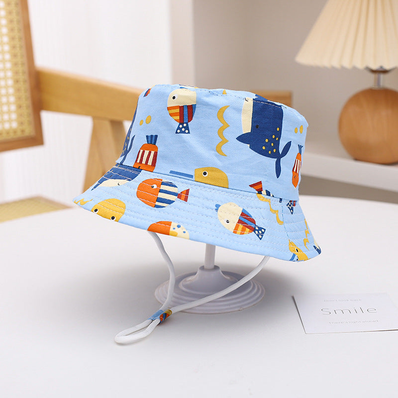 Printed Bucket Hat Cute Car Dinosaur Summer Beach Pure Cotton Fisherman Hat For Babies