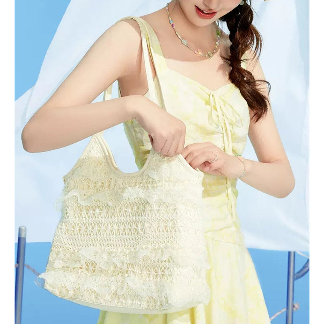 Summer woven bag casual vacation large capacity shoulder bag lace mesh shoulder bag beach bag summer purse hobo