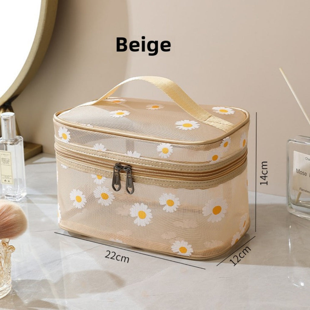Mesh Cosmetic Bag, Small Daisy Beach Wash Bag, Travel Women's Simple Storage Bag, Go Out Portable Mesh Shower Tote Bag,
