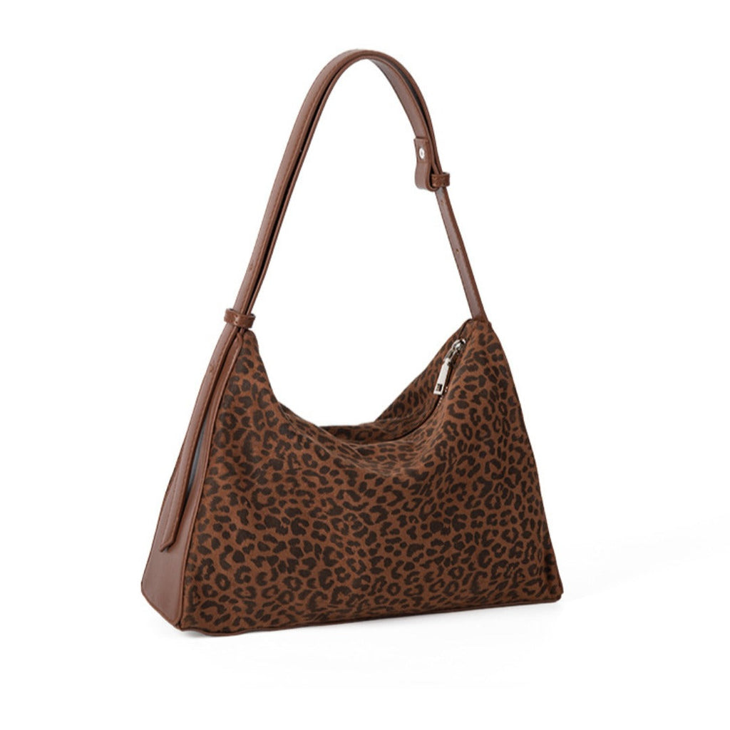Leopard print autumn and winter small hobo bag, fashionable large capacity shoulder bag women, retro design commuter shoulder handbag