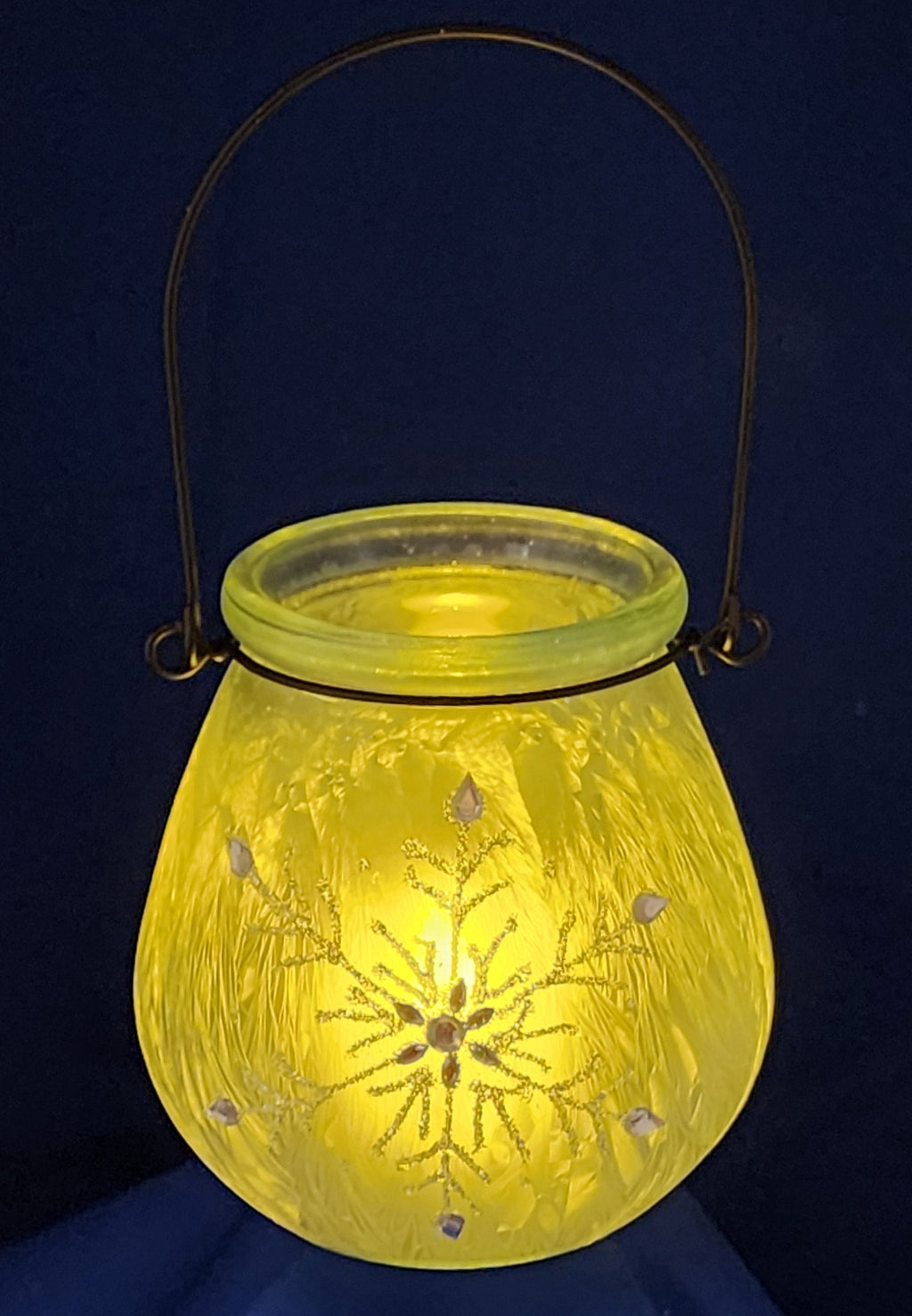Glass Holiday Snowflake Luminaries - Blue - Set of 2