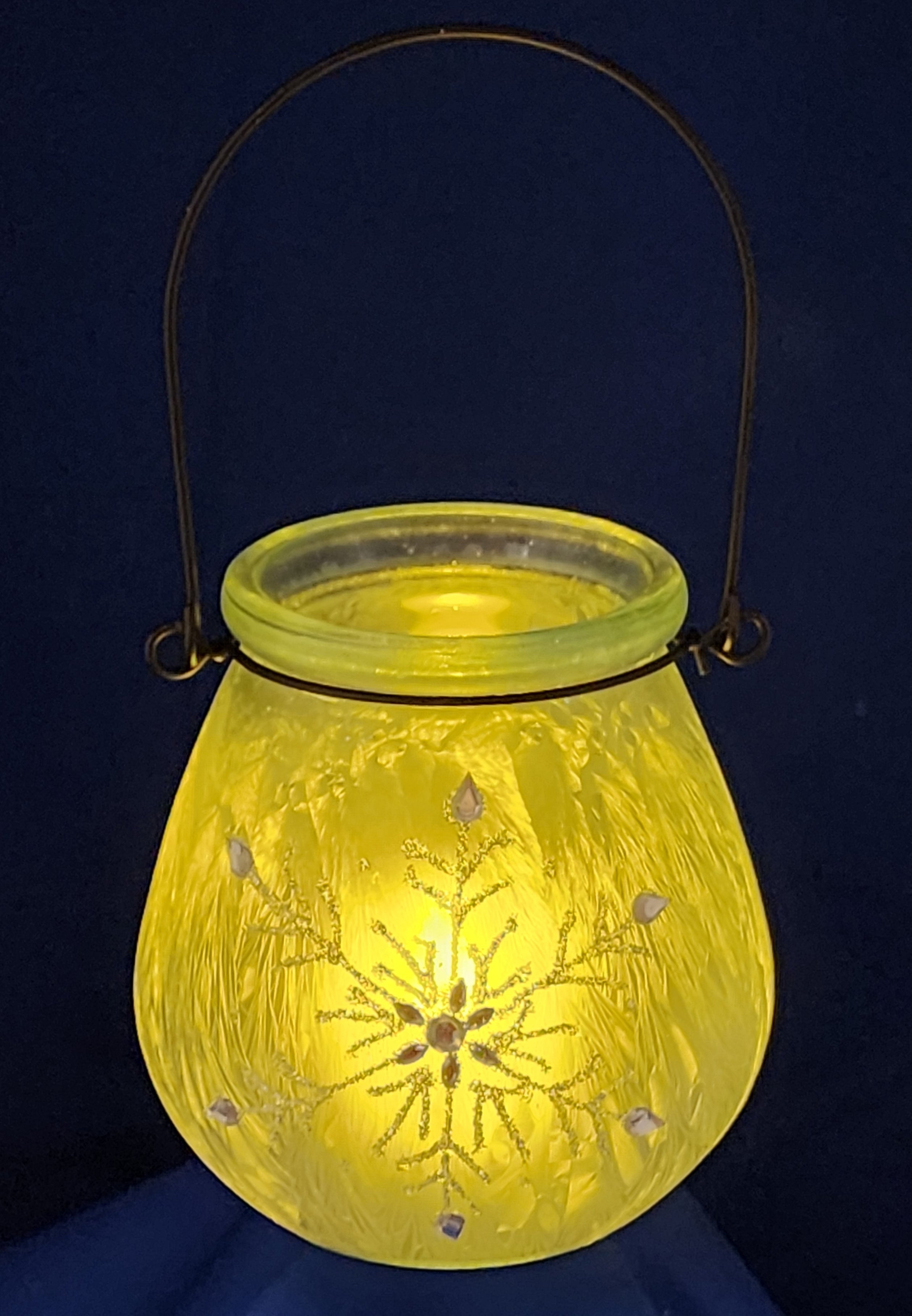 Glass Holiday Snowflake Luminaries - Blue - Set of 2