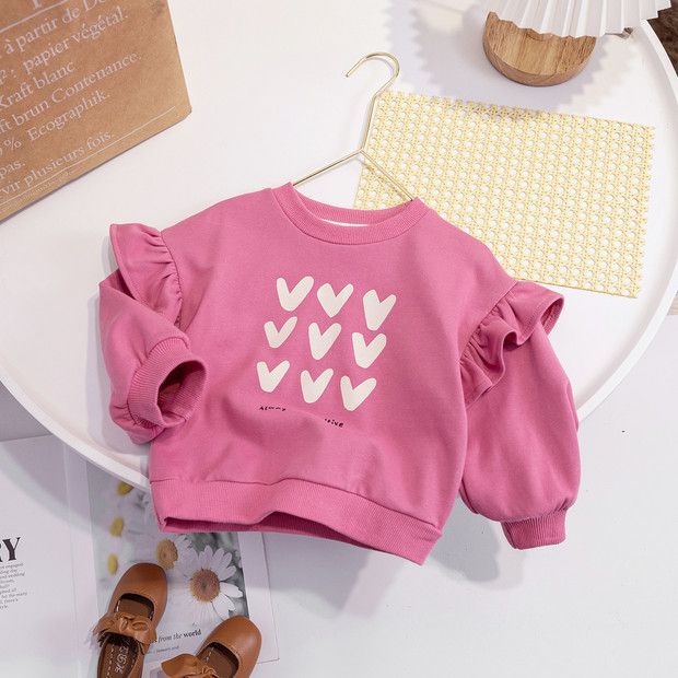 Girls' 2026 Spring Collection New Style Top - Cute And Casual Pullover Hooded Shirt For Children - Children's Heart-shaped Collar Sweatshirt