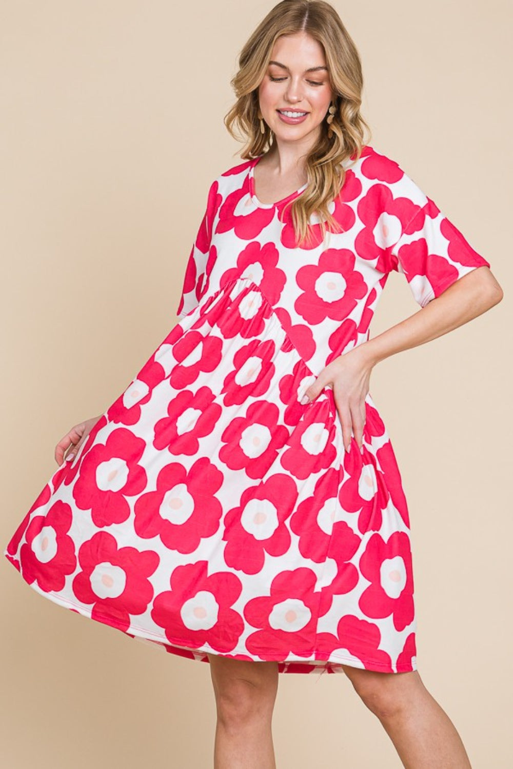 Summer Trendy Women Flower Print Ruched Dress - Trendy and Comfortable Dress for Effortless Style