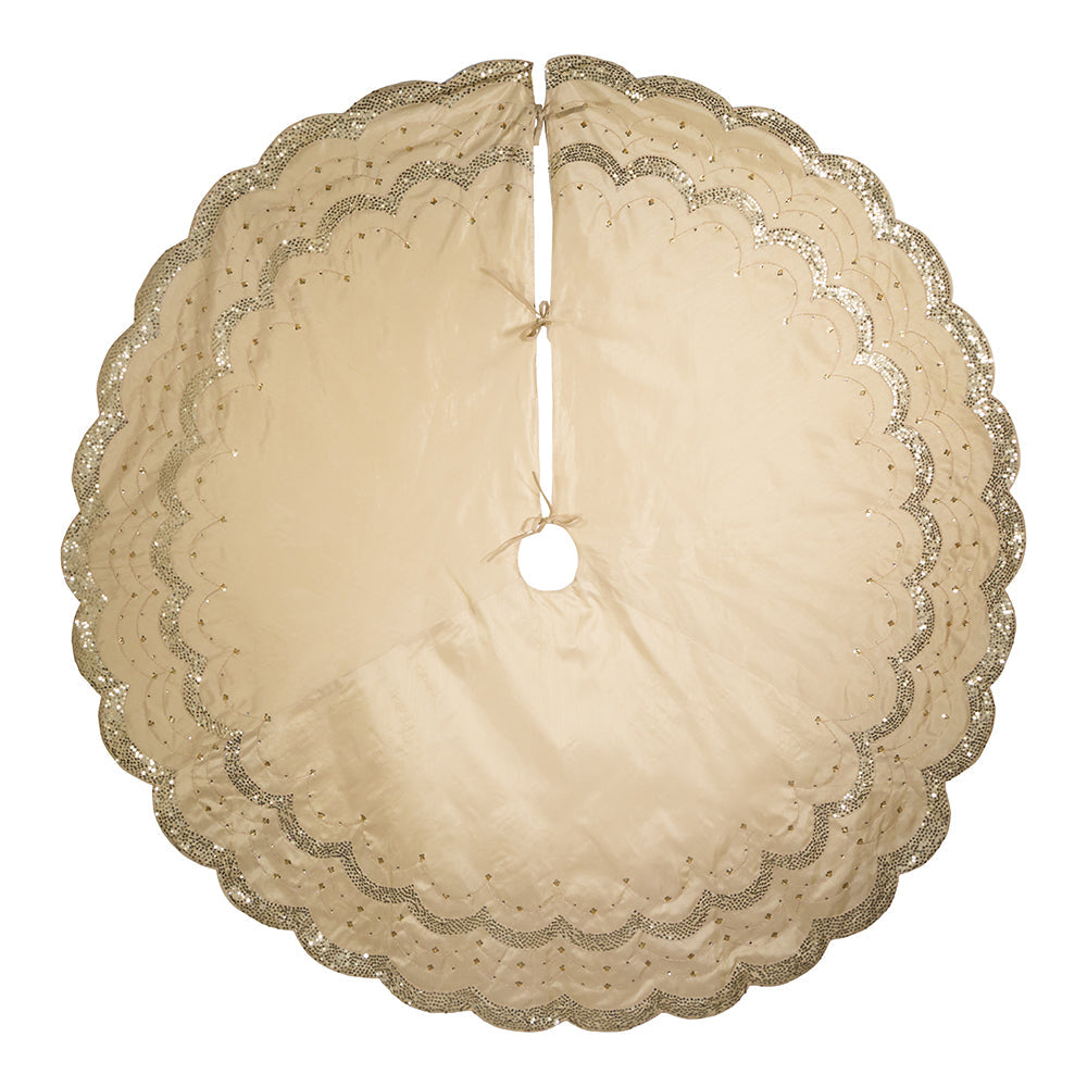 72-Inch Gold with Sequins Scalloped Embroidered Tree Skirt