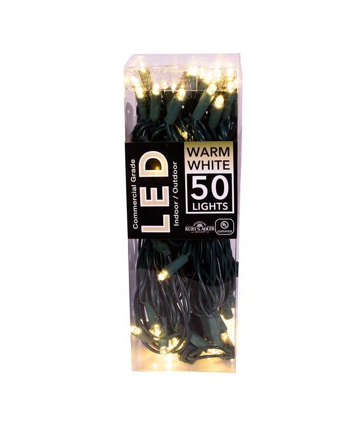 50-Light 5mm Warm White LED Green Wire Light Set