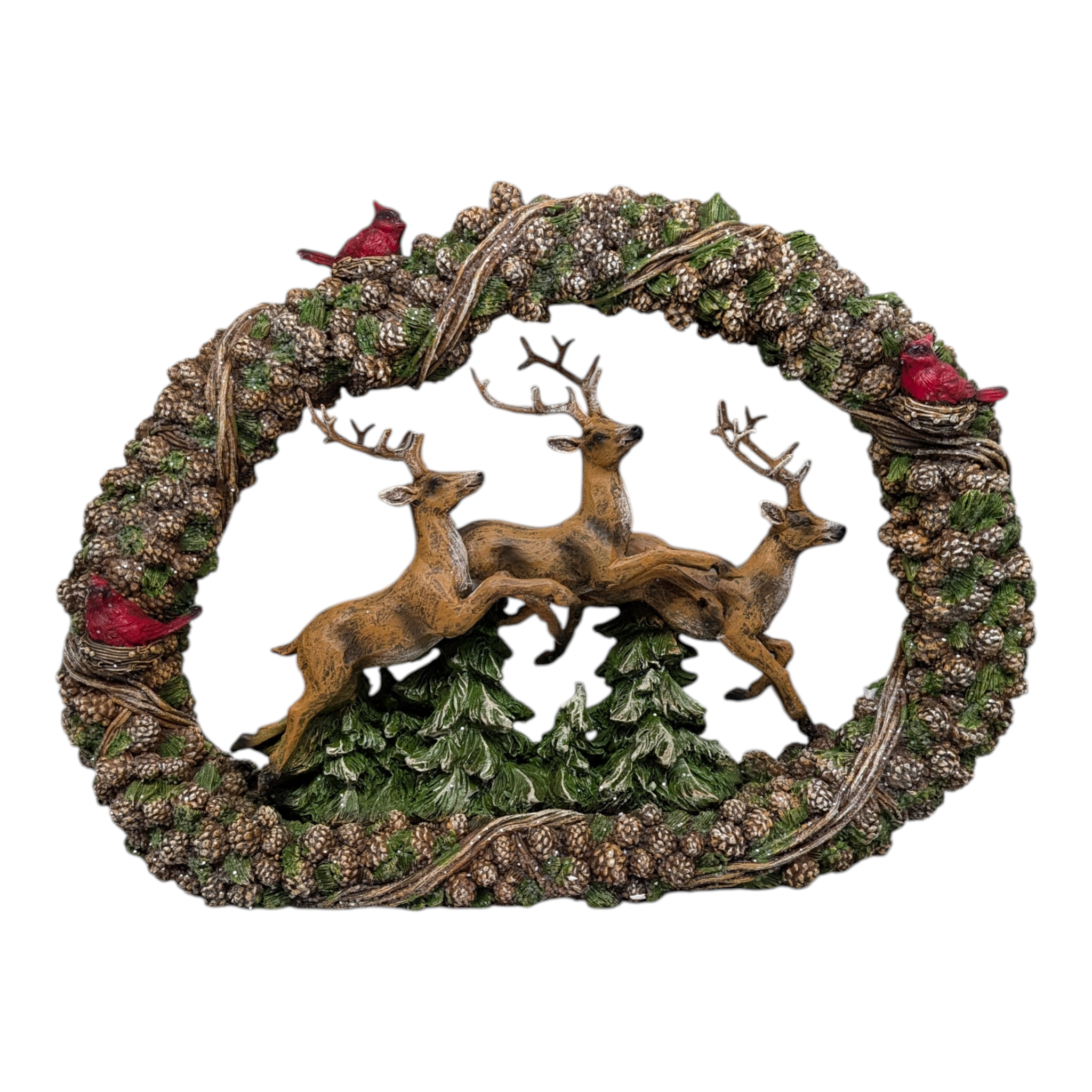 Leaping Deer in Wreath Figurine