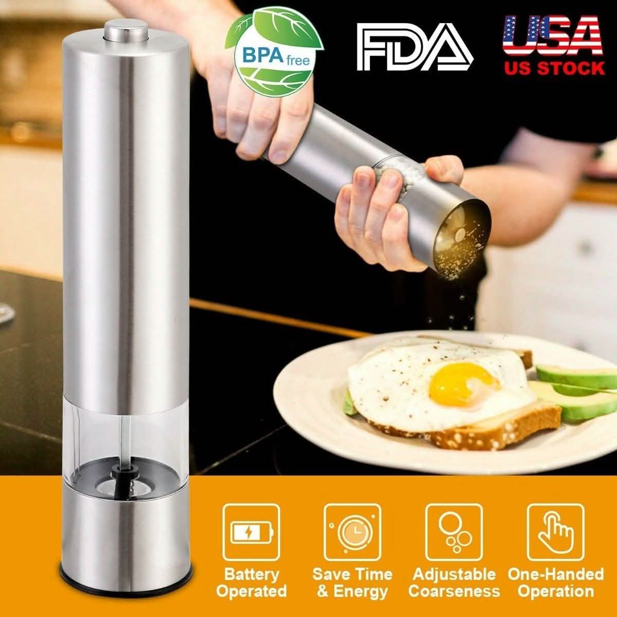 Electric Salt Pepper Grinder with Light Adjustable Coarseness