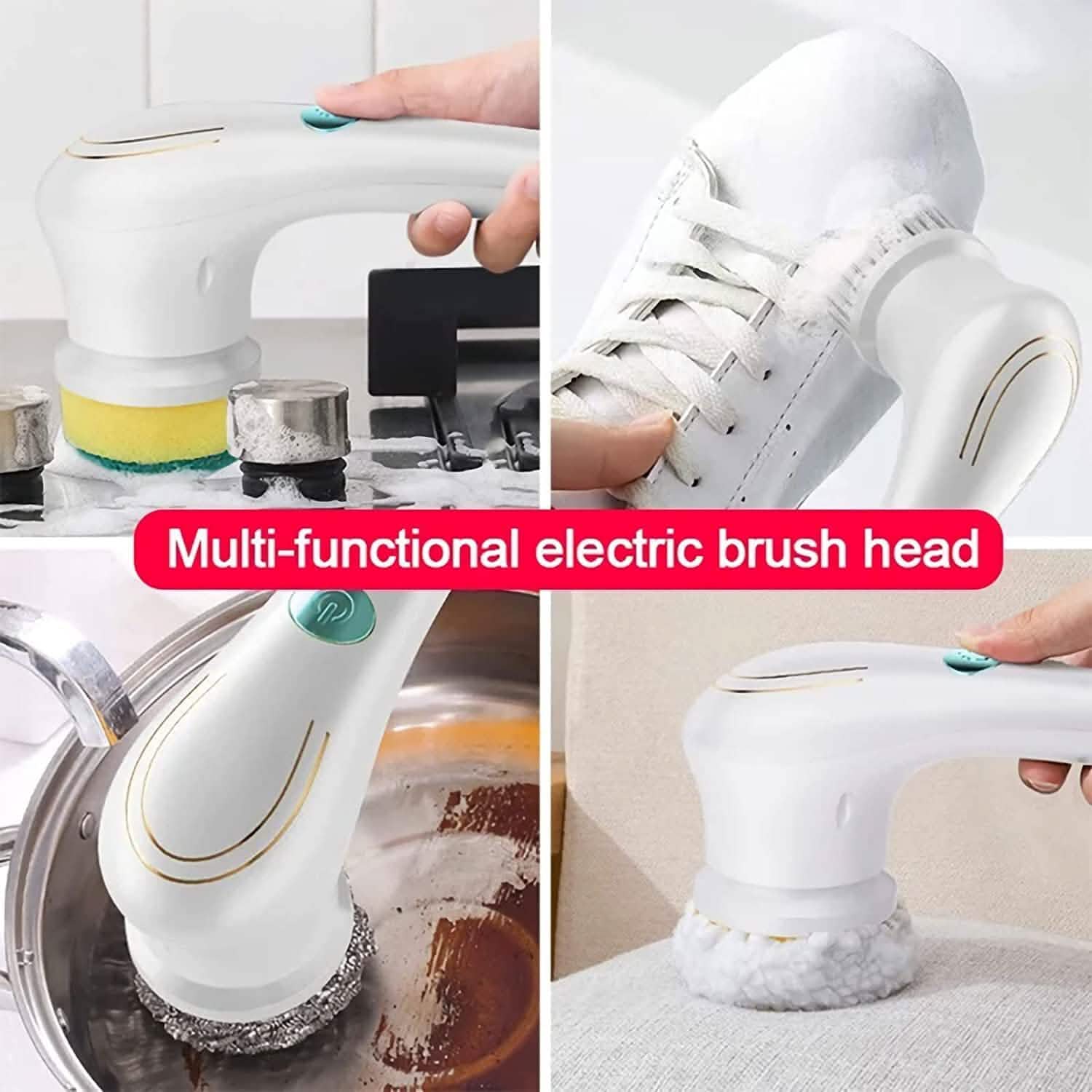 Electric Spin Scrubber Cordless Handheld Cleaning Brush with 5 Replaceable Brush Heads