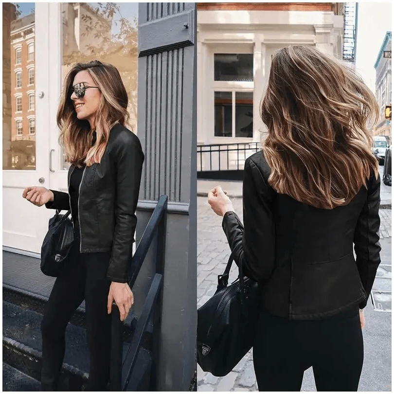 Elegance Autumn And Winter New Solid Color Jacket For Women's PU Leather Warmth Fashion Long-Sleeved Jacket For Women
