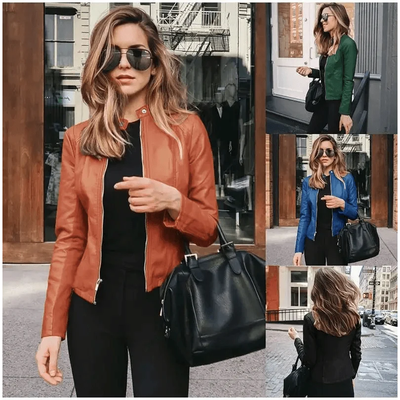 Elegance Autumn And Winter New Solid Color Jacket For Women's PU Leather Warmth Fashion Long-Sleeved Jacket For Women