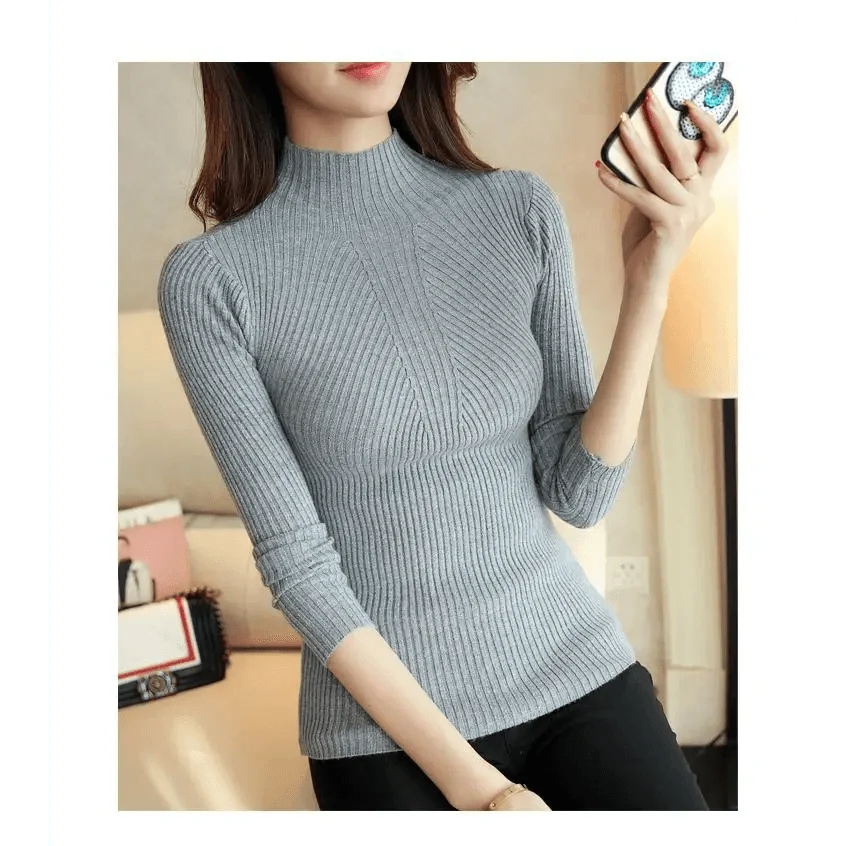 Elegance Solid White and Black Tops,Sweaters Winter Long Sleeve Turtleneck Pullovers Women's Sweaters Female Clothing