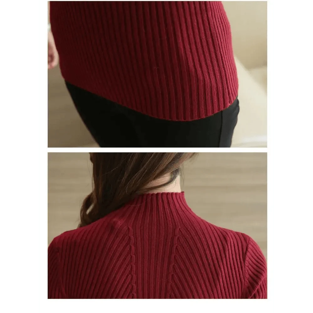Elegance Solid White and Black Tops,Sweaters Winter Long Sleeve Turtleneck Pullovers Women's Sweaters Female Clothing
