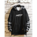 Elegant Autumn Spring Black Hoodies Men's Sweatshirts Punk Streetwear Casual Pullover Fleece Hoodie Men Contrast Color Design Pullover Long Sleeve Hoodie