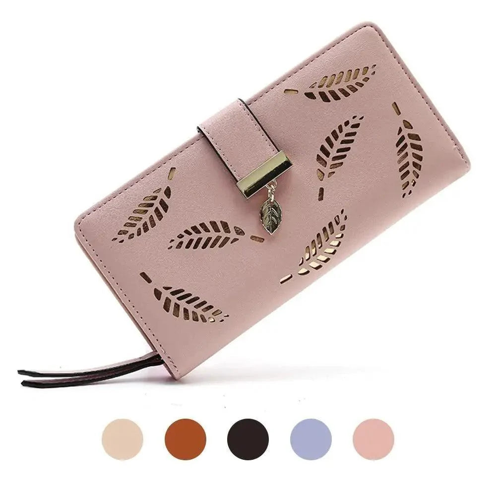 Elegant Leaf Zipper PU Leather Women Wallet Retro Card Holder Modern Design Wallet Excellent Gift