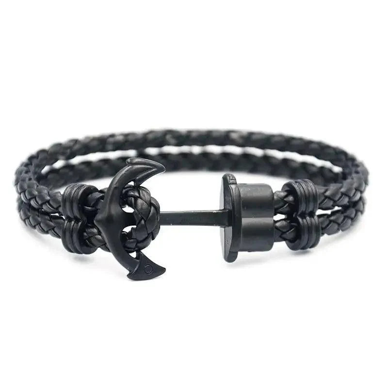 Elegant Modern Handmade Stainless Steel Men Anchor Bracelet made of Nylon in Navy Blue Color For Man