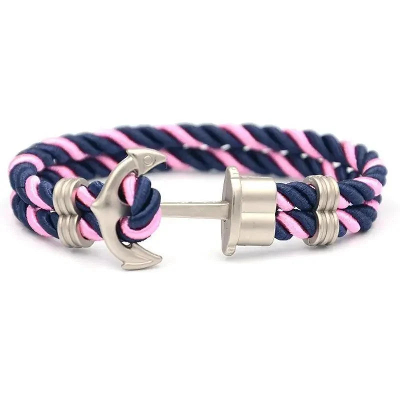 Elegant Modern Handmade Stainless Steel Men Anchor Bracelet made of Nylon in Navy Blue Color For Man