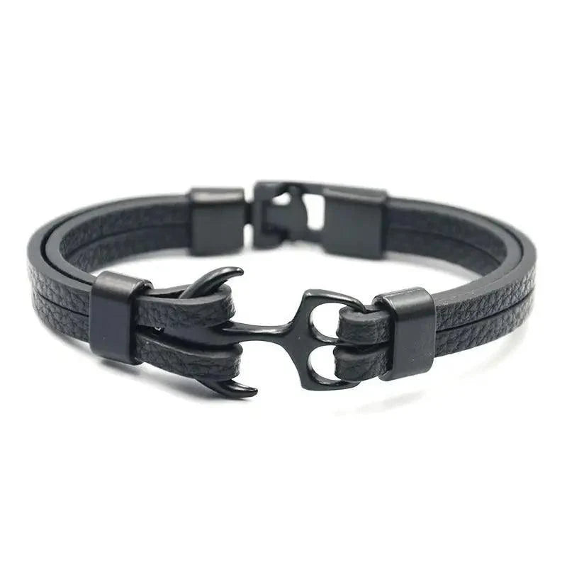 Elegant Modern Handmade Stainless Steel Men Anchor Bracelet made of Nylon in Navy Blue Color For Man