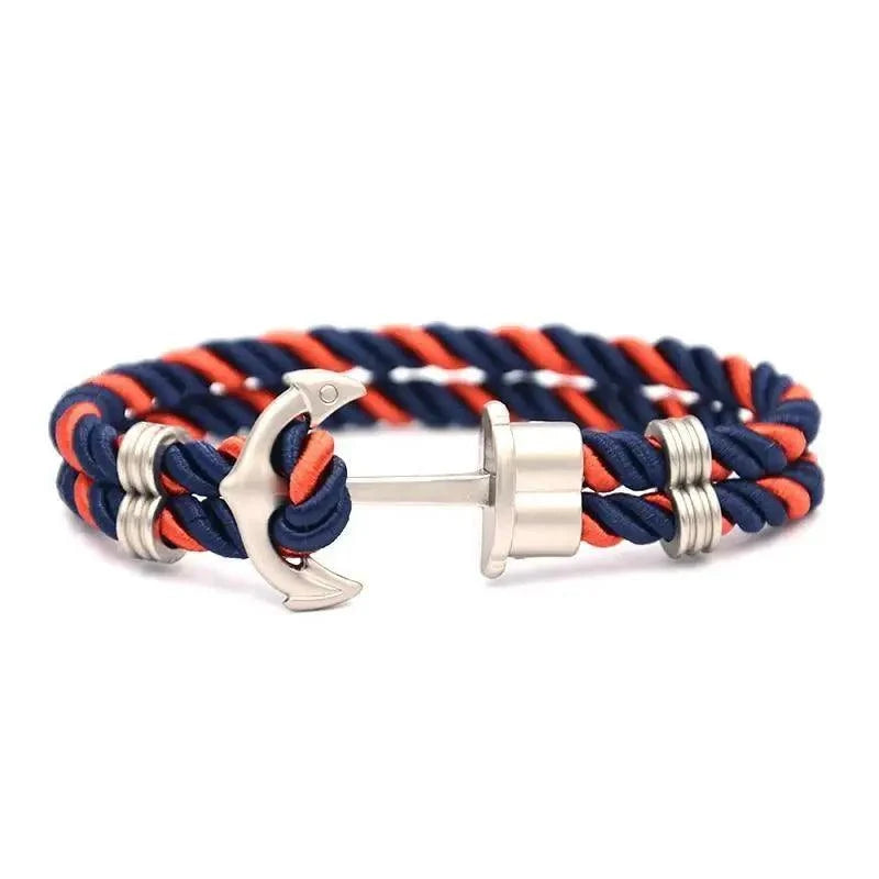 Elegant Modern Handmade Stainless Steel Men Anchor Bracelet made of Nylon in Navy Blue Color For Man