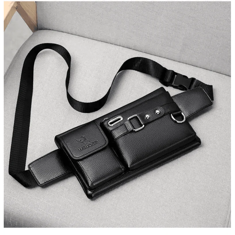 Elegant New Black Mens Leather Waist Bag Adjustable Strap Outdoors  Fanny Pack Comfortable Luxury Design For Men