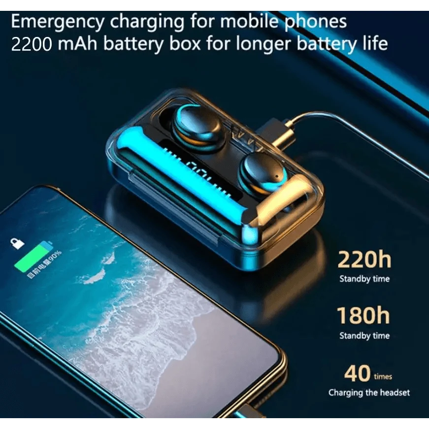 Elegant TWS Bluetooth 5.0 Earphones 2200mAh Charging Box Modern Wireless Headphone 9D Stereo Sports Waterproof Earbuds Luxury Headsets With Microphone Wireless Headphones with LED Display Wireless Earbuds with Mic, IPX8 Waterproof Touch Control Headphones