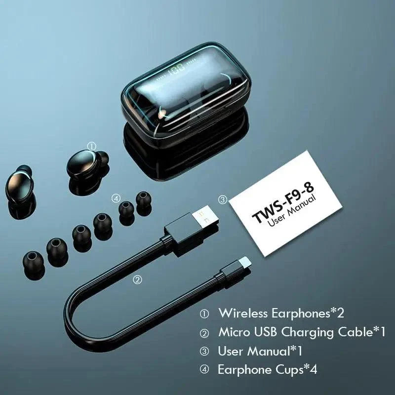 Elegant TWS Bluetooth 5.0 Earphones 2200mAh Charging Box Modern Wireless Headphone 9D Stereo Sports Waterproof Earbuds Luxury Headsets With Microphone Wireless Headphones with LED Display Wireless Earbuds with Mic, IPX8 Waterproof Touch Control Headphones