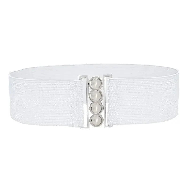 Elegant Wide Fabric Strap  Silver Metal Buckle Belts For Women Trendy Women's Fashion Stretchable Classic Color Belts