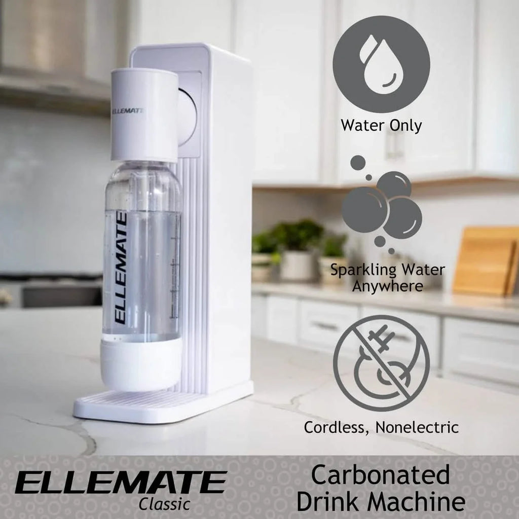 Ellemate Classic Carbonated Drink Maker, Seltzer Water with One-Push Fizz Technology, Cordless Carbonation for Bubbly Water