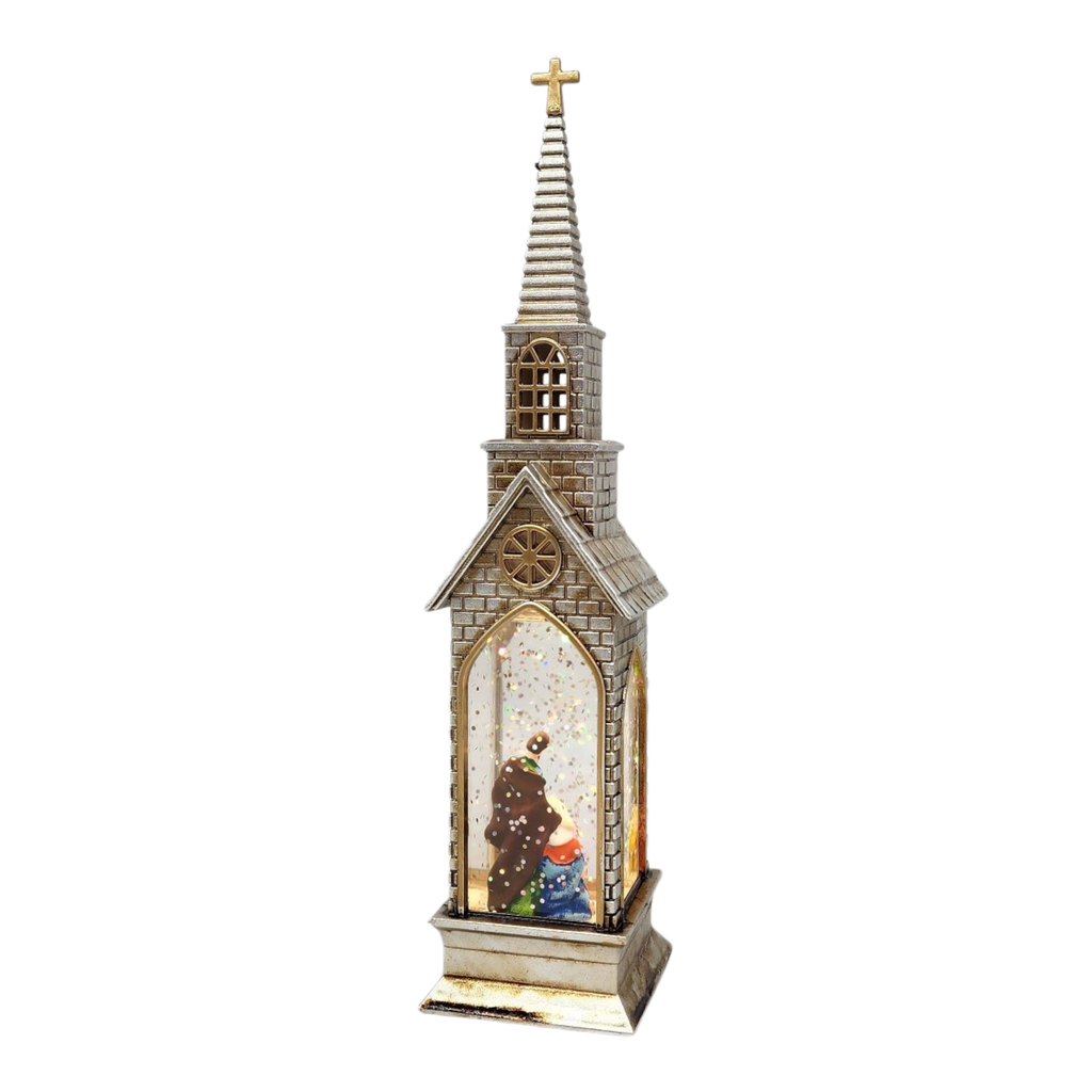 Lighted Church Waterglobe -  Holy Family