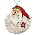 Fuzzy Wooden Santa Ornament - 4 Inches
