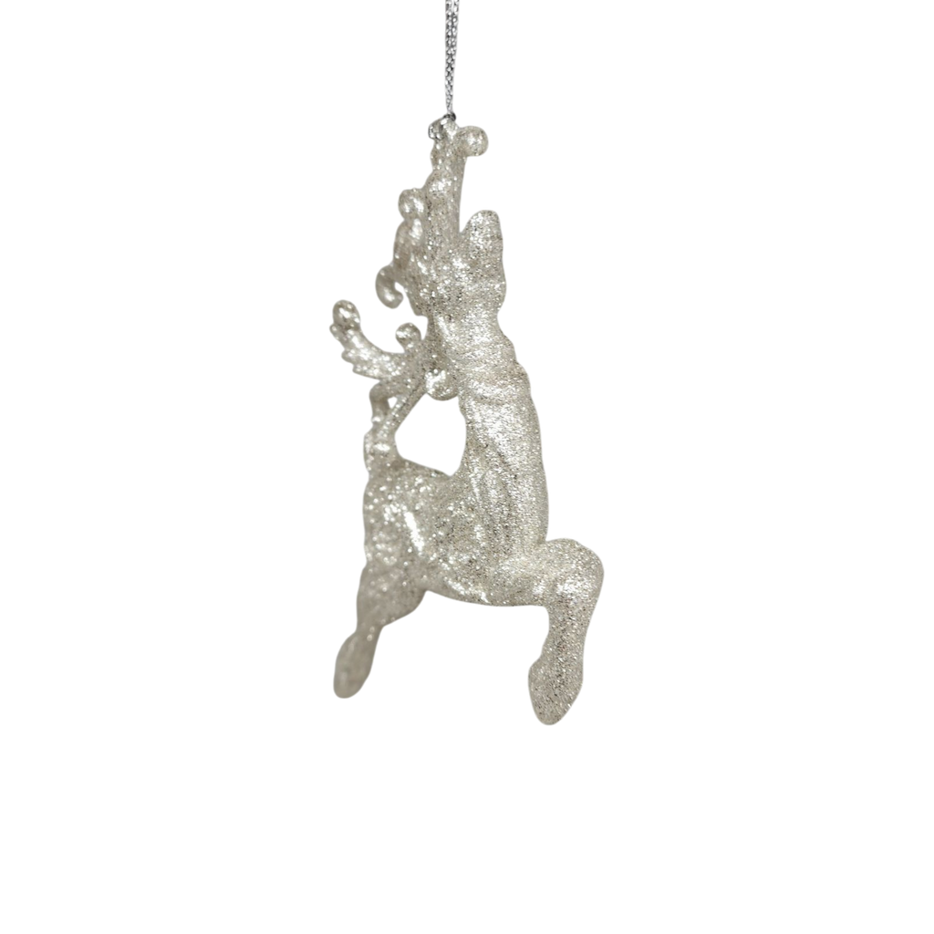 Silver Glittered Reindeer Ornament -  Leaping