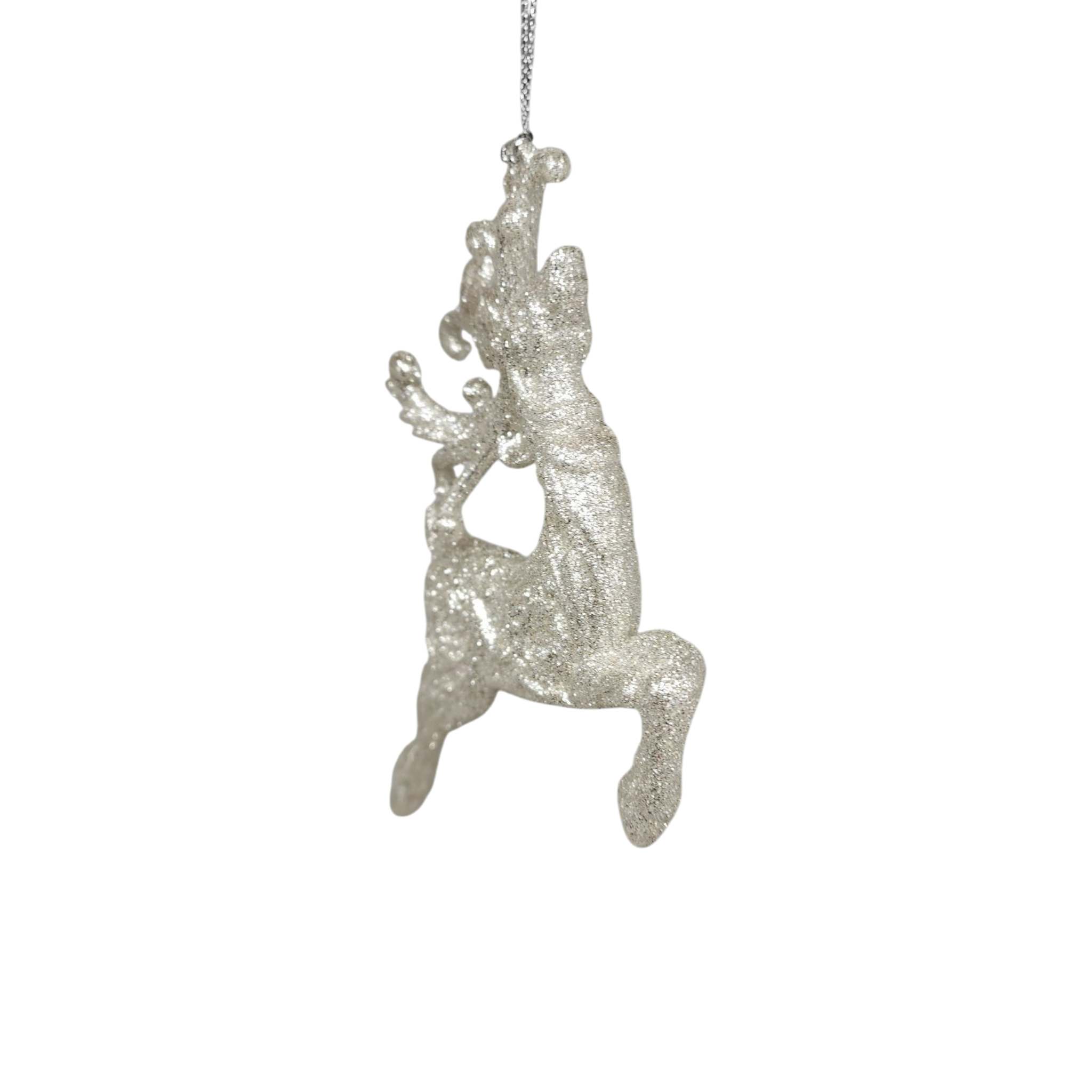 Silver Glittered Reindeer Ornament -  Leaping