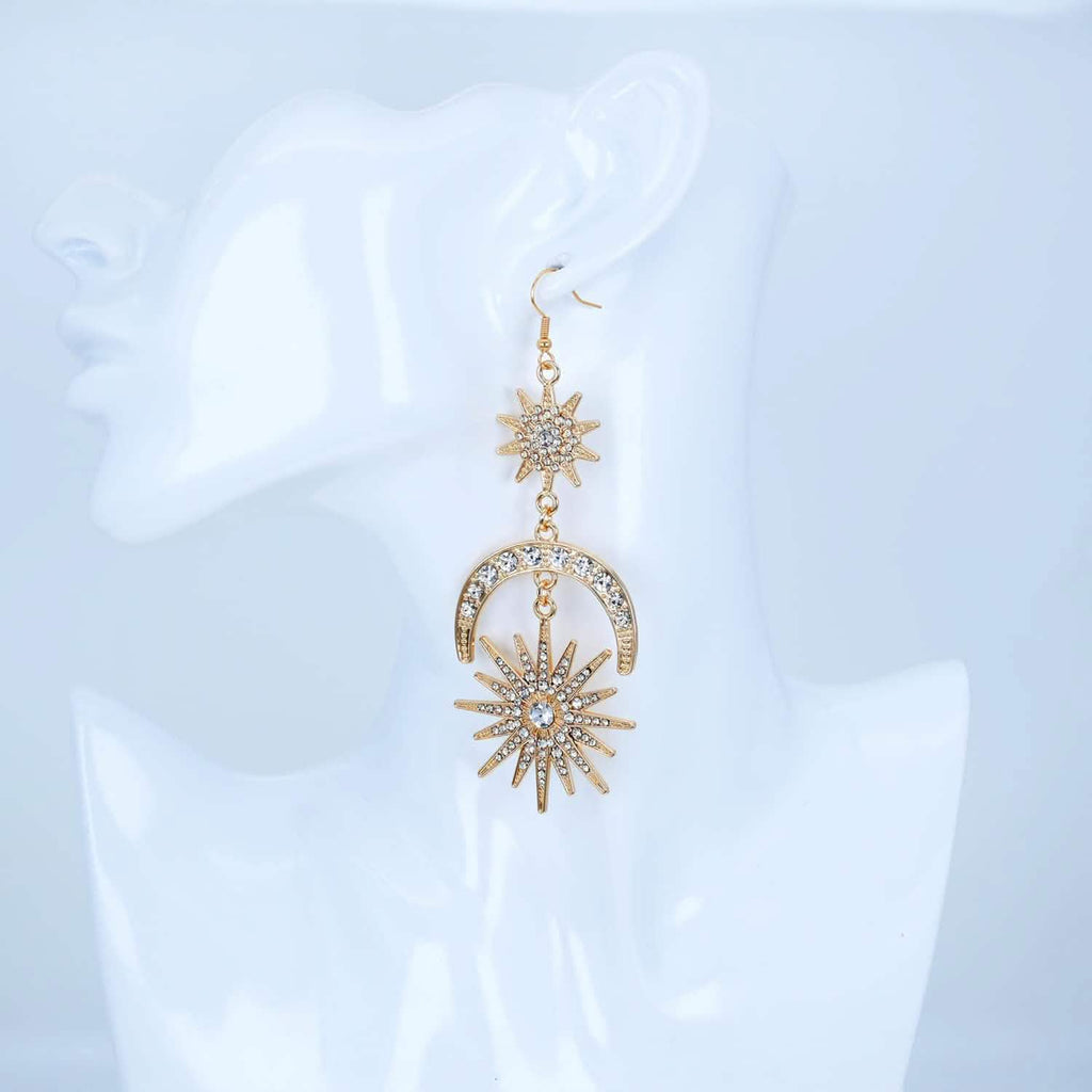 Exaggerated Luxury Sun Moon Stars Drop Earrings