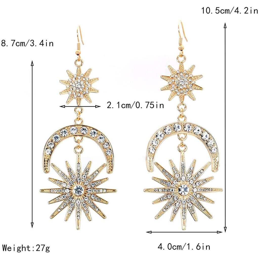 Exaggerated Luxury Sun Moon Stars Drop Earrings
