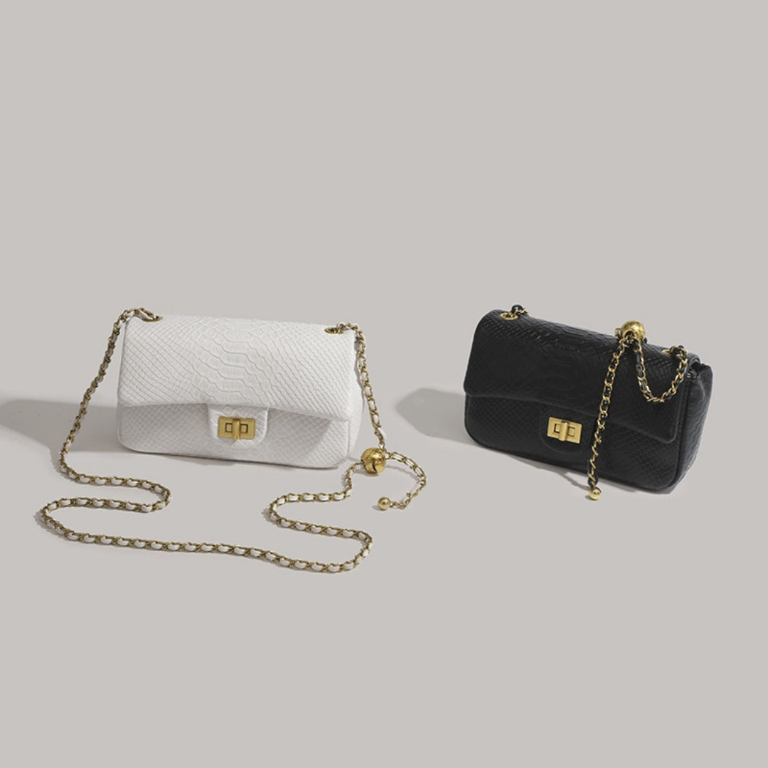 Small square crossbody purse, chain shoulder bag, fashionable snake pattern crossbody small square bag
