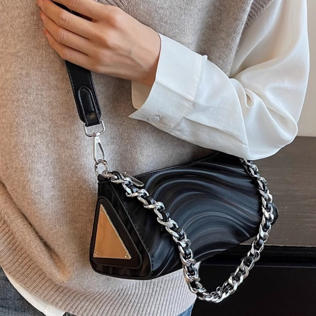 Women's versatile design crossbody bag, chain silver shoulder bag, small metallic purse crossbody
