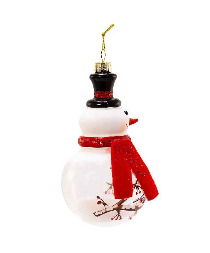 Glass Snowman With Cardinal Ornament