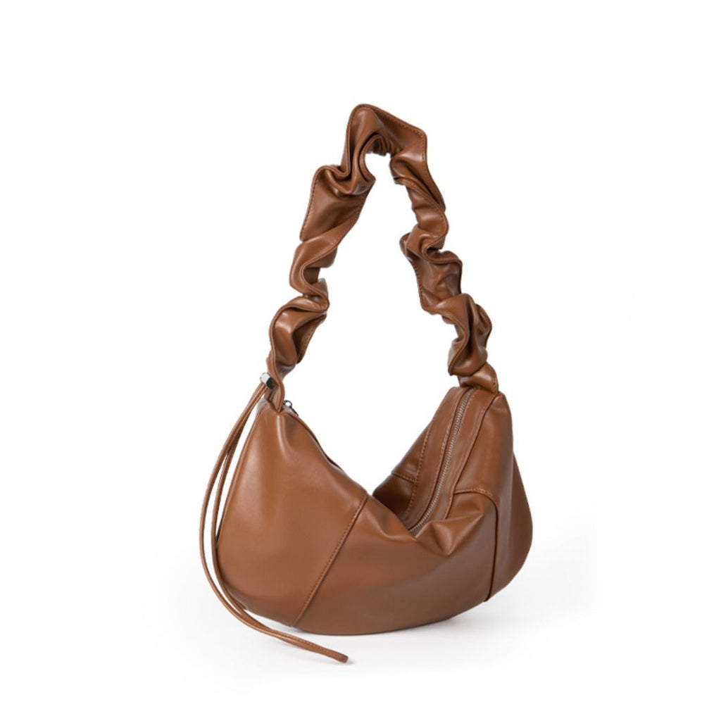 Design drawstring pleated soft leather large capacity shoulder bag, small shoulder bag, small hobo bag