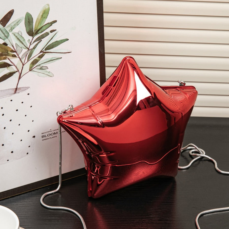 Silver Pentagram Chain evening Bag, Acrylic Mini Change, Key Lipstick Purse, Crossbody Prom Bag
