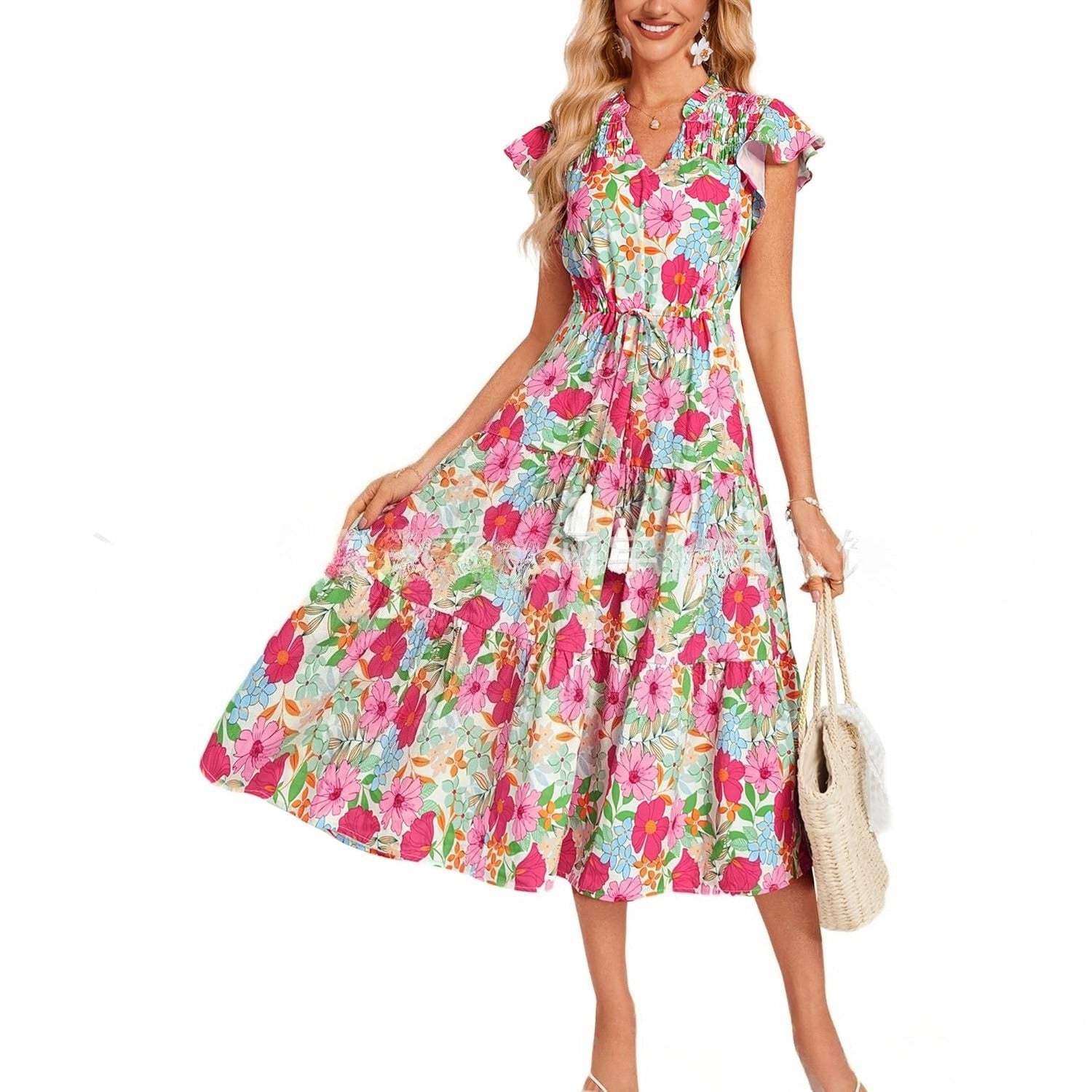 Women's Short Sleeve Fringe Bohemian Vacation Beach Dress