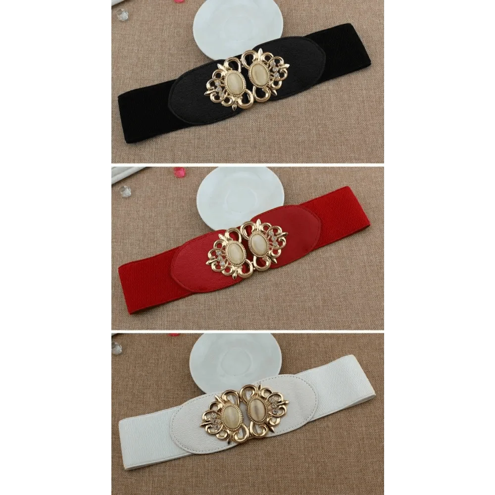 Fashion Black Elastic Waistband One-Piece Dress Women Decorative Belt Elegant Women's Style Party Dress Belts