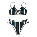 Fashion Blue White Women Striped Bikini Sets Swimsuit Women Halter Top Bikini High Waist Bathing Suits Bandage Two Piece Swimsuit Two Pieces Swimwear Women Summer Beach Adjustable Bathing Suit