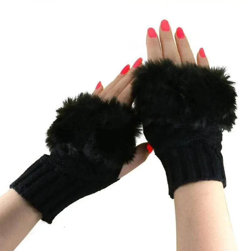 Fashion Fingerless Warm Wool Knitted Classic Fur Half One Size Finger Gloves For Women Cute Soft And Comfortable Trendy Fashion Stretchy Gloves For Women